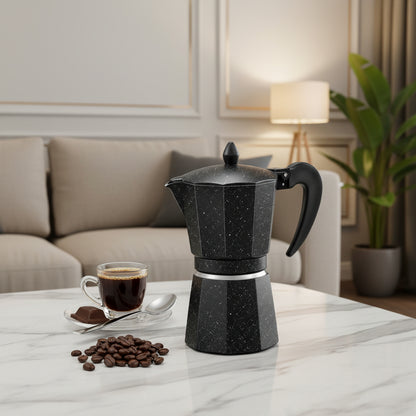 Italian Moka Pot Espresso Maker with Wooden Handle - Matte Black