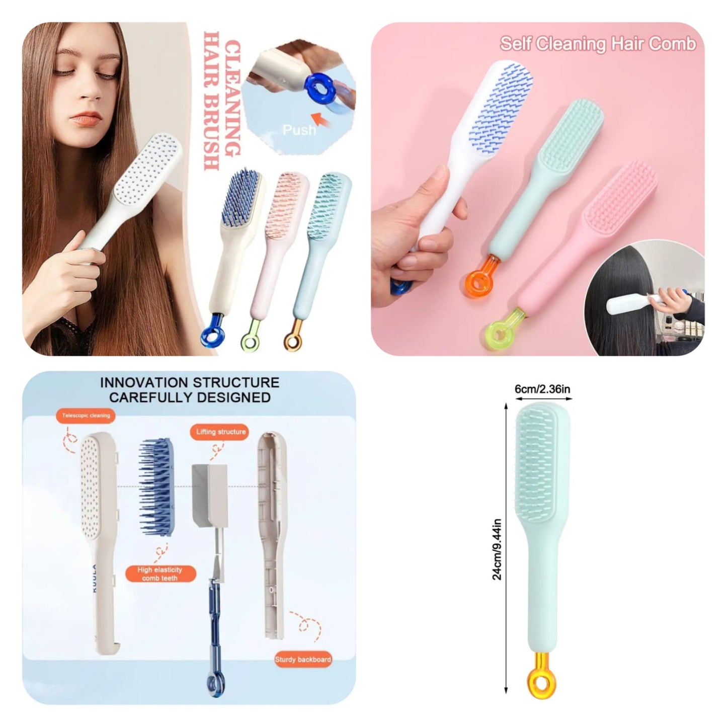 self-cleaning hair brush anti-static massage comb