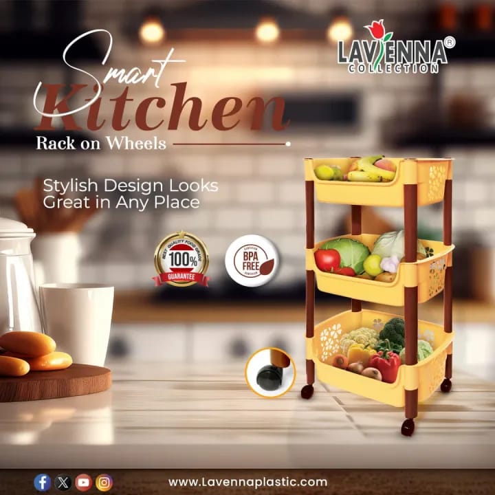 3 - Tiered Plastic Kitchen Home Storage Rack