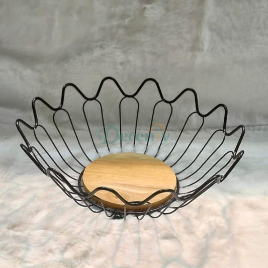 Metal Fruit Plate Wooden Base Elegant Fruit and Vegetable Storage