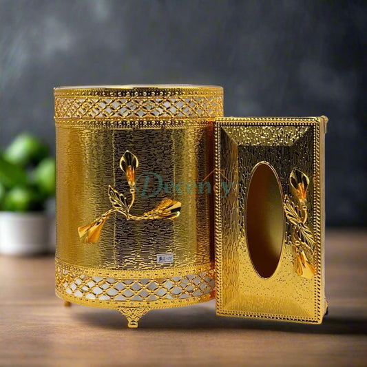 Luxury Gold  Tissue Box & Trash Bin Set ( 1 )