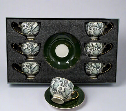 Johnson Brothers  green and white leafy -12-Piece Elegant Cups & Saucers