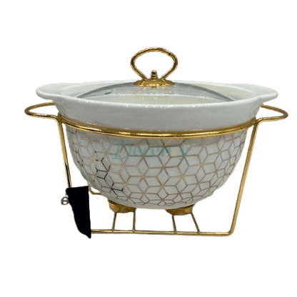 Luxury Ceramic Chafing Dish Gold Trim (white)