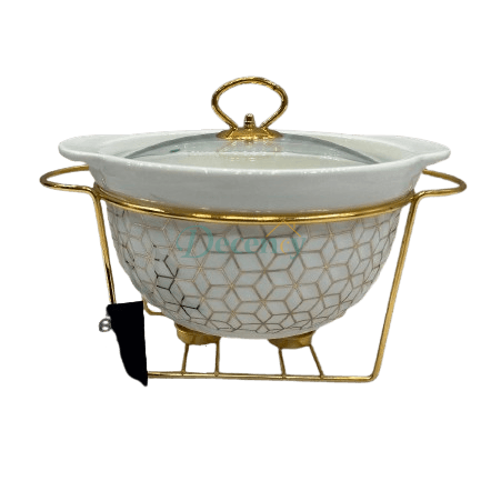 Luxury Ceramic Chafing Dish Gold Trim (white)