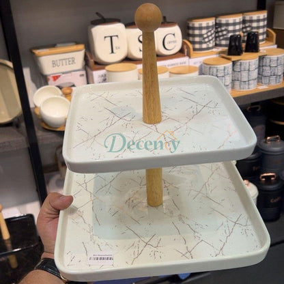 Porcelain Wood Double-Layer Fruit Plate Square Dried Fruit Plate