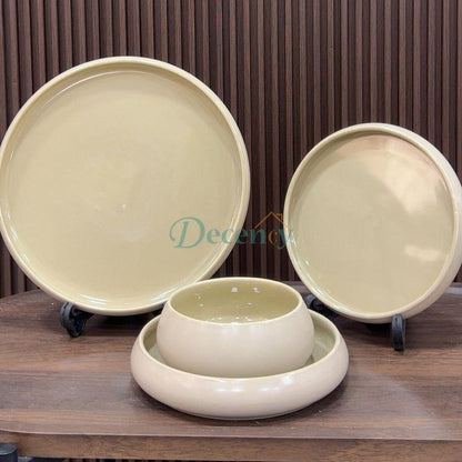 24 Pcs Premium Porcelain Ceramic Curved Edge Dinner Set - Beige