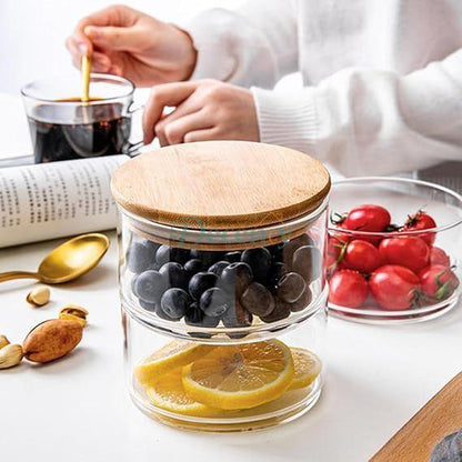 3 & 4 Layers  Glass Food Containers With Wooden Lid