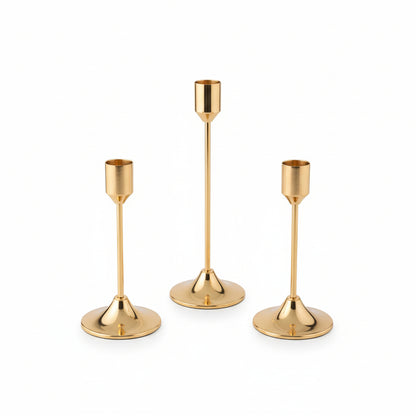 3 Pcs Metal Ice Gold Candle Stand Set