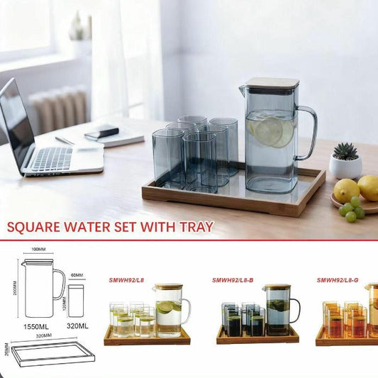 8 Pcs Turkey Glass Water Set with Wooden Tray