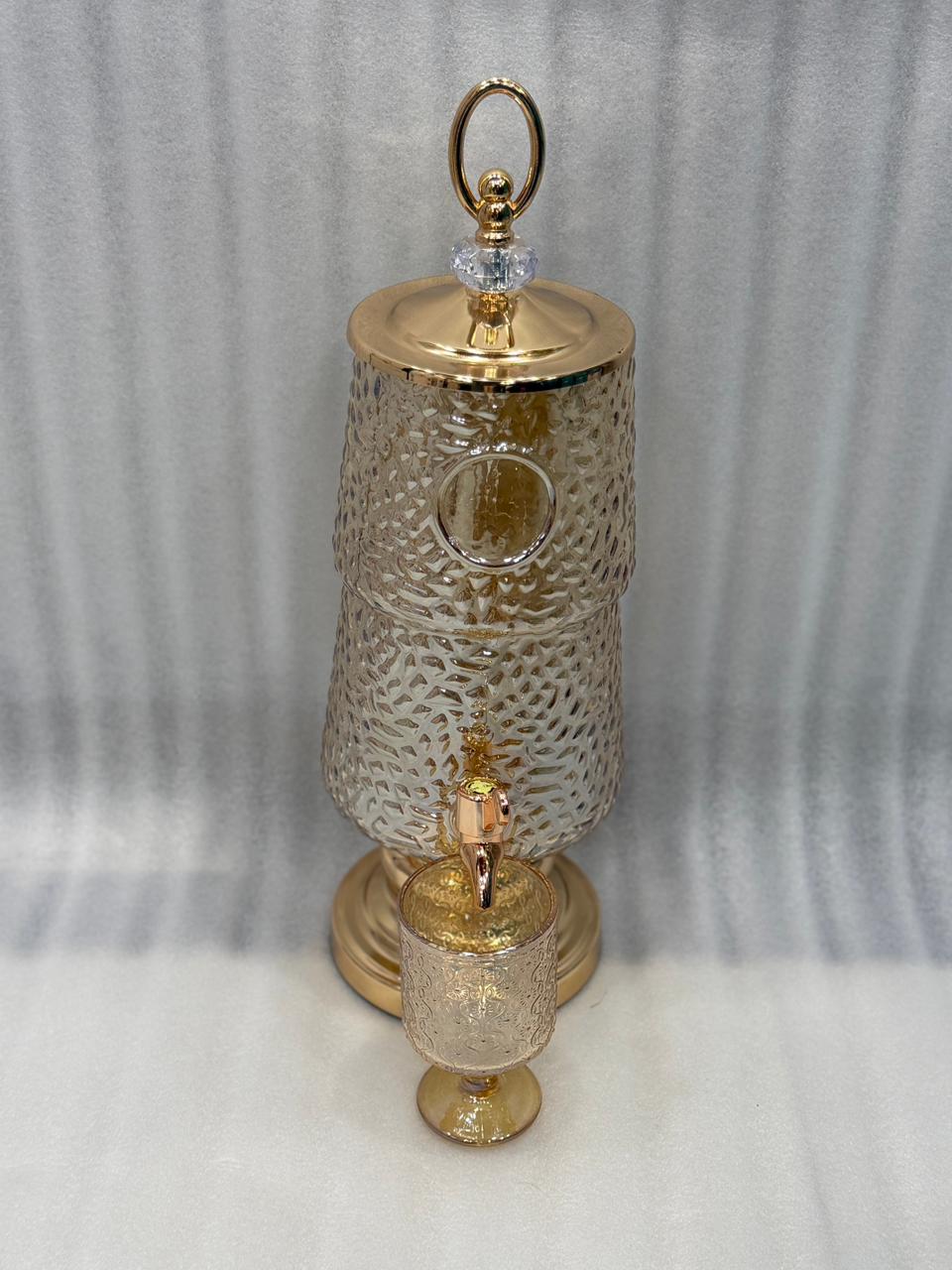 Luxury Glass Beverage Dispenser with 6 Glasses 3 Litre (Golden  Base & Lid )