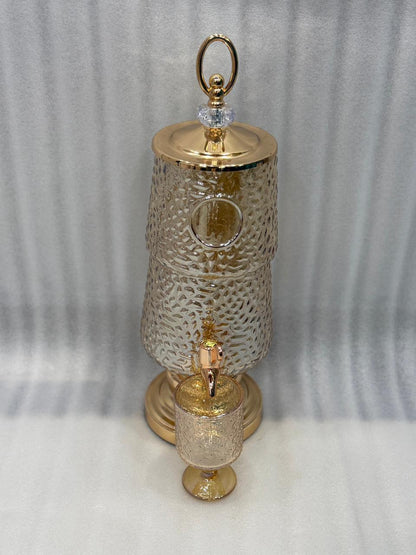 Luxury Glass Beverage Dispenser with 6 Glasses 3 Litre (Golden  Base & Lid )