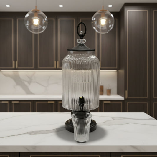 Luxury Glass Beverage Dispenser with 6 Glasses 3 Litre (Black Base & Lid )