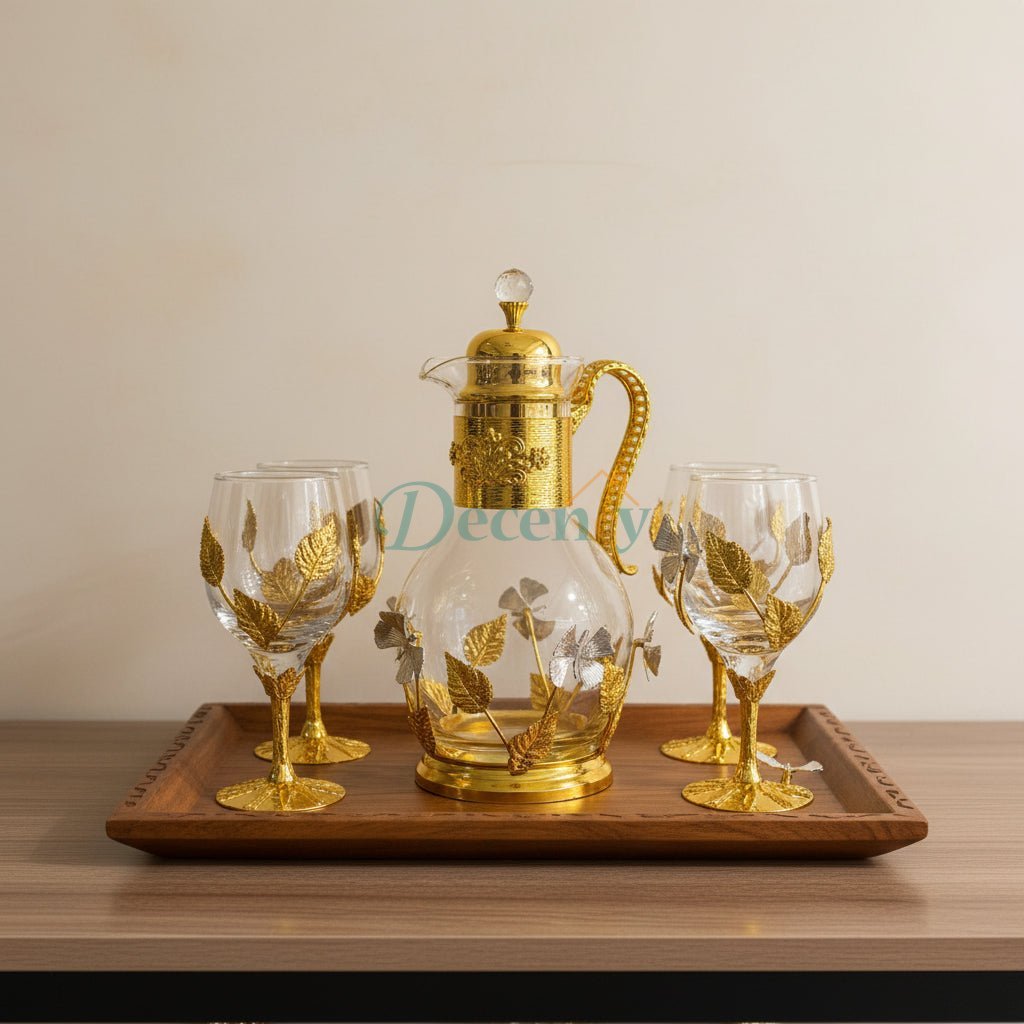 7 Pcs Luxury Golden Leaf Glassware Set ( 1 )