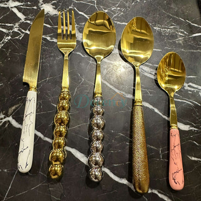 Luxury Gold Beaded Cutlery Set — 24-Piece with Stand