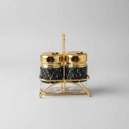 Luxurious Gold & Marble Salt and Pepper Shaker Set with Stand