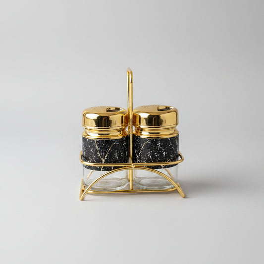 Luxurious Gold & Marble Salt and Pepper Shaker Set with Stand