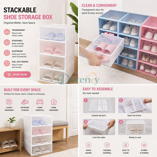 Stackable Shoe Storage Organizer (1 Box)