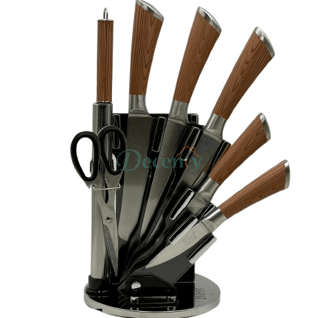 Premium 8-Piece Stainless Steel Kitchen Knife Set with Acrylic Stand (BASS-04)