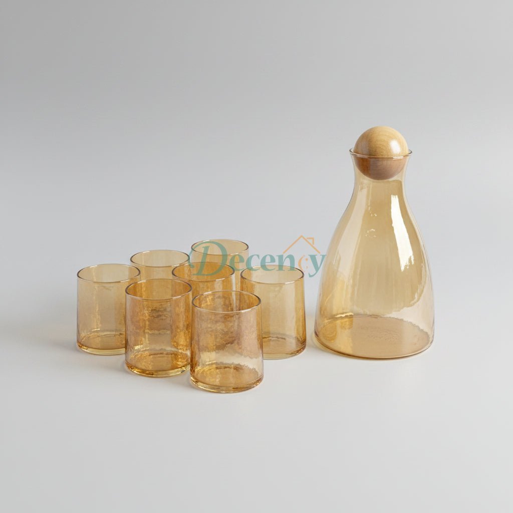 Amber Essence Carafe & Glass Set – 7Pc