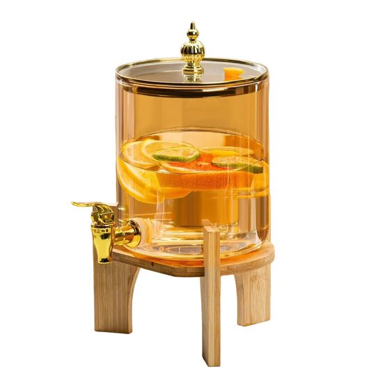 Luxury Glass Beverage Dispenser with Wooden Stand