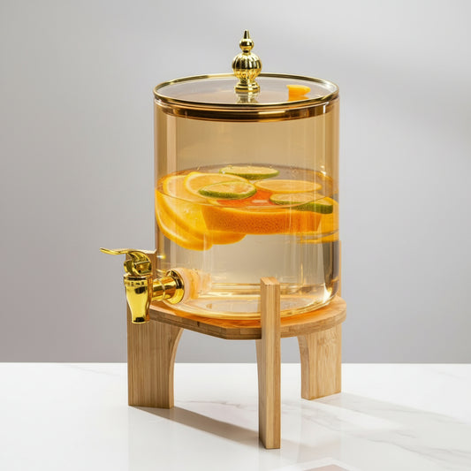 Luxury Glass Beverage Dispenser with Wooden Stand