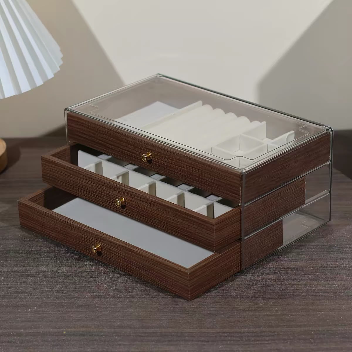 3 Layer Vintage Wooden Jewelry Organizer Box