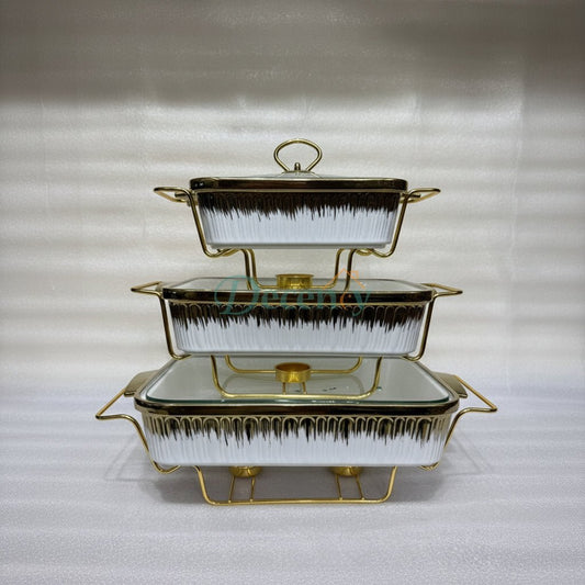 Luxury Ceramic Hotpot Casserole Set with Candle Warmers (3-Piece)