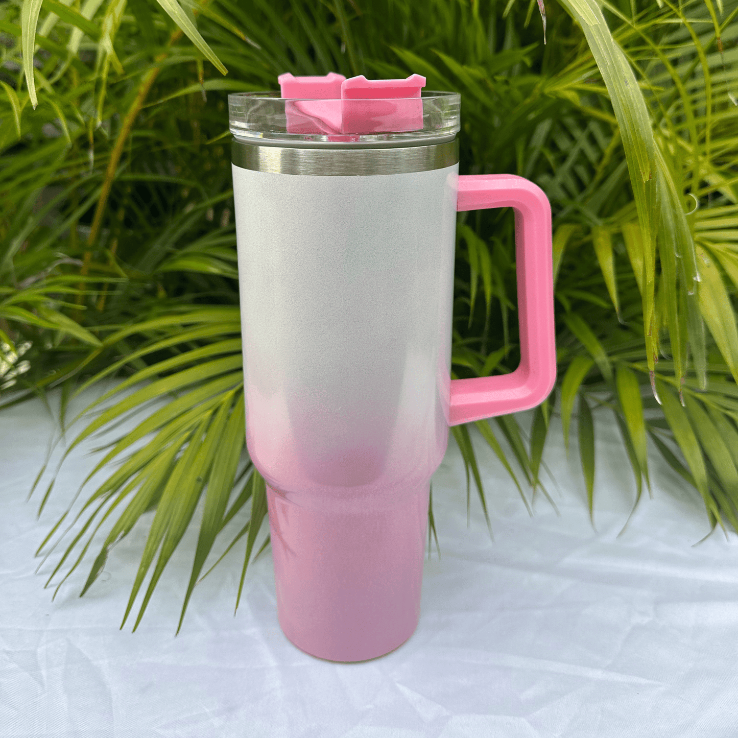 40OZ Tumbler "White Pink Glitter Flask"