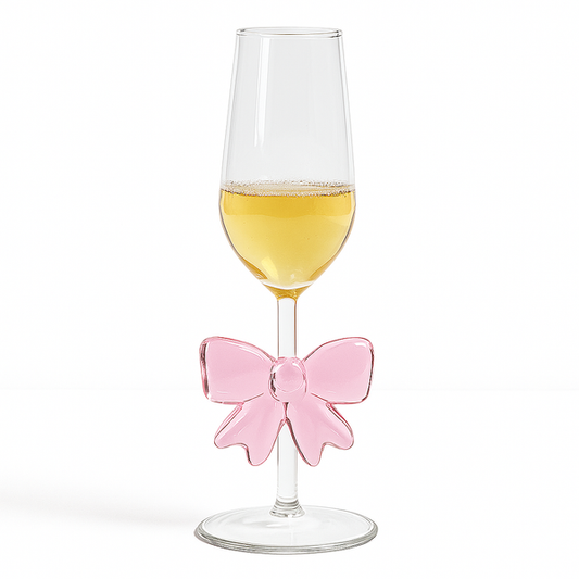 Luxury Pink Bow Champagne Flute Glass – Elegant Crystal Style