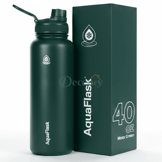 AquaFlask 40oz Moss Green vacuum insulated stainless steel water bottle with box packaging