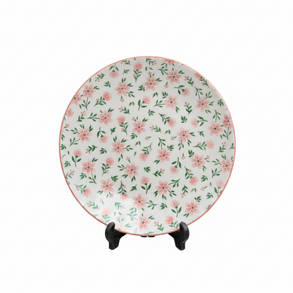 Handcrafted artisan floral ceramic dinner plate 10-inch top view