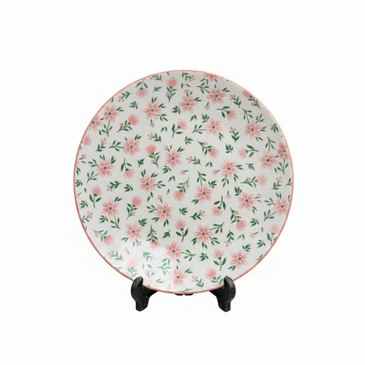 Handcrafted artisan floral ceramic dinner plate 10-inch top view