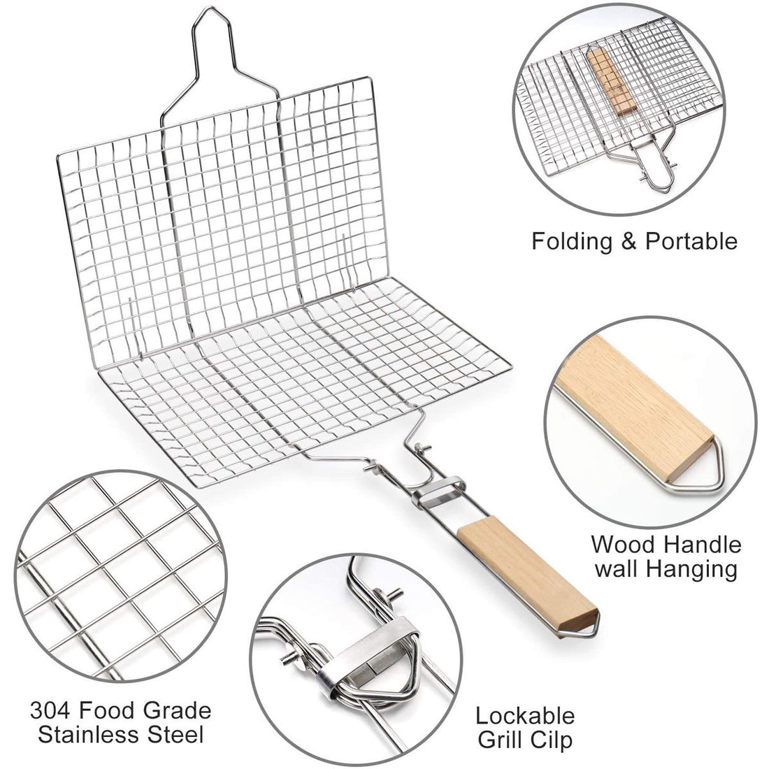 Barbecue Grill Basket with Wood Handle