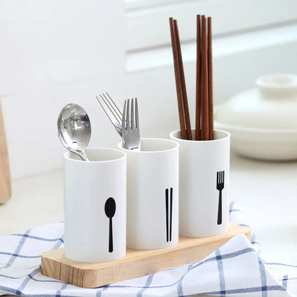 Cutlery holder wood tray plastic holder