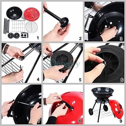 Portable Charcoal BBQ Kettle Grill & Smoker Trolley – Foldable Outdoor