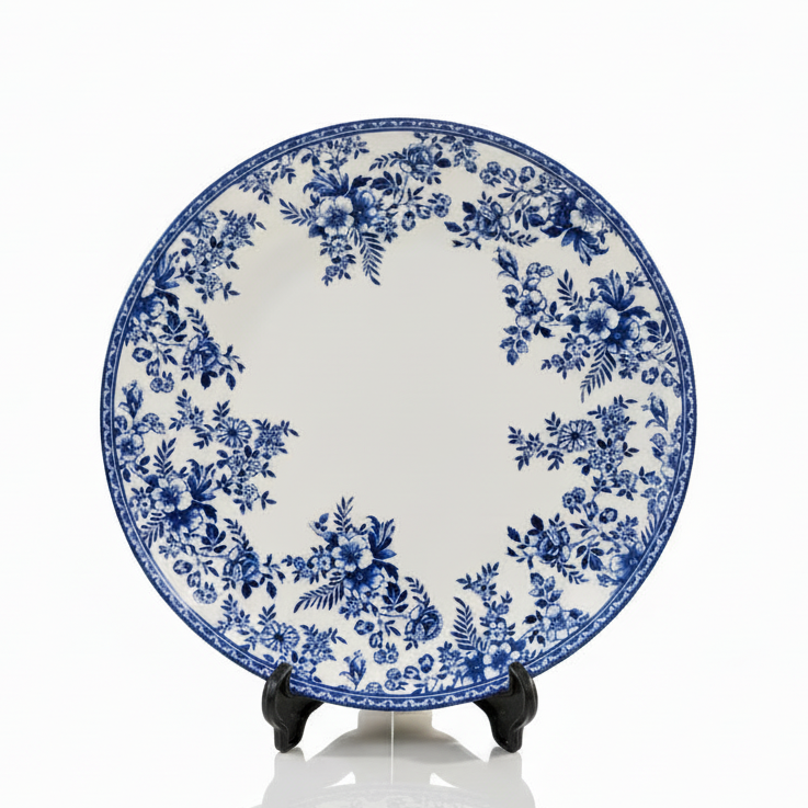 10-inch blue floral ceramic dinner plate with intricate traditional design