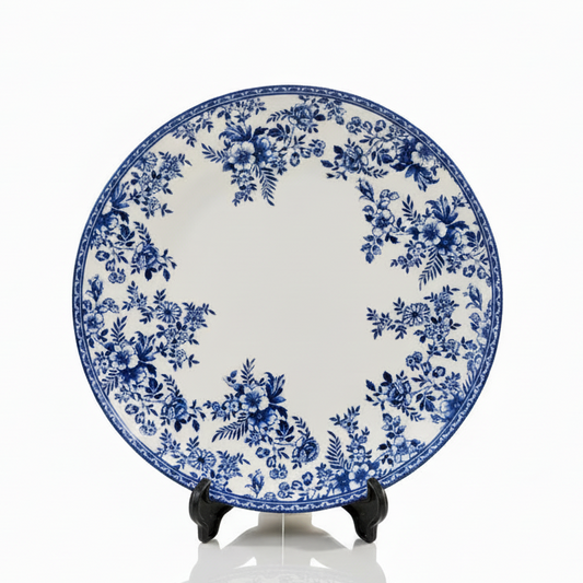 10-inch blue floral ceramic dinner plate with intricate traditional design