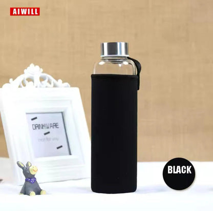 Portable Glass Water Bottle With SS Lid-550ML