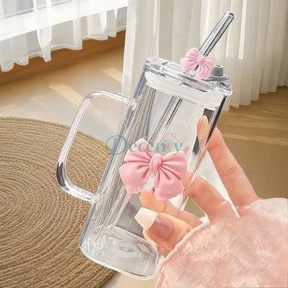 Elegant 12oz Clear Glass Tumbler with Straw & Handle - Reusable Cup