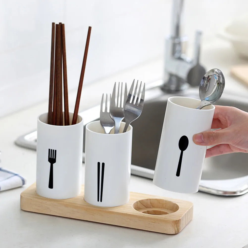 Cutlery holder wood tray plastic holder