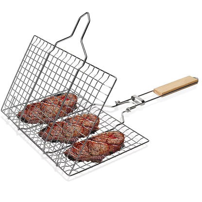 Barbecue Grill Basket with Wood Handle