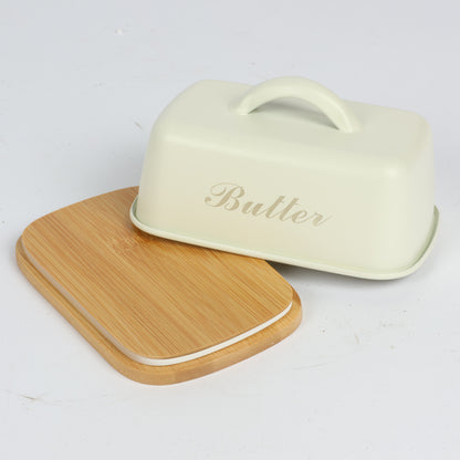 LuxeSeal Metallic Butter Dish with Wooden Base – Airtight