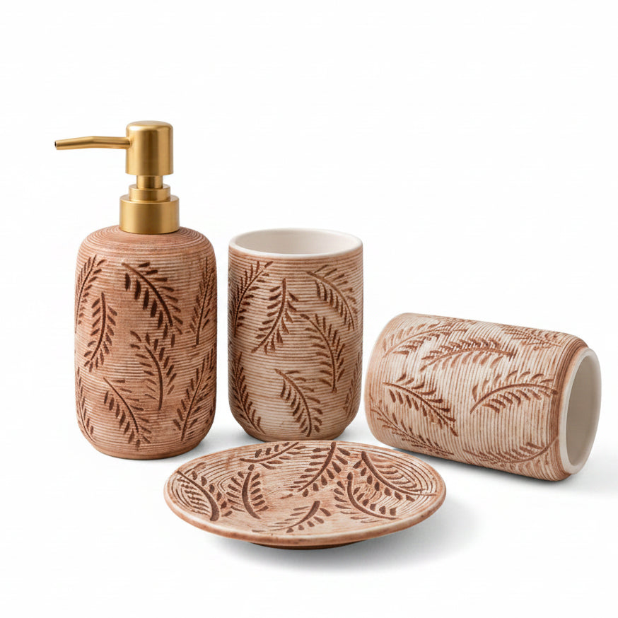 Ceramic Bathroom Accessories Set - Gold Soap Dispenser