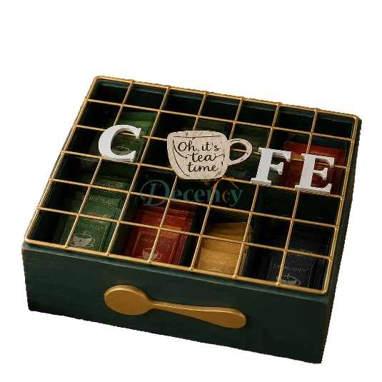Premium Tea & Coffee Sachet Storage Box – Wooden Organizer