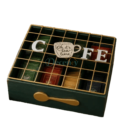 Premium Tea & Coffee Sachet Storage Box – Wooden Organizer