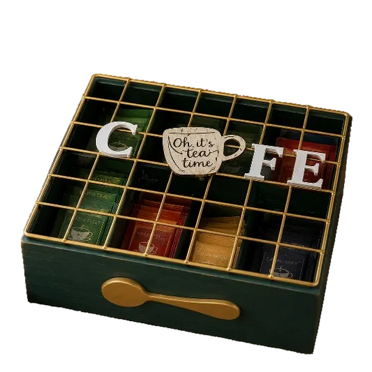 Premium Tea & Coffee Sachet Storage Box – Wooden Organizer