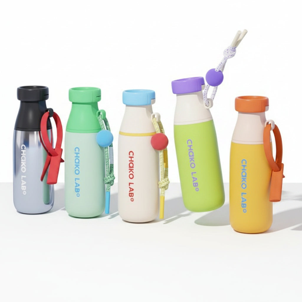 Chako Lab Milk Pod 520ml aesthetic water bottle on a minimalist desk setup