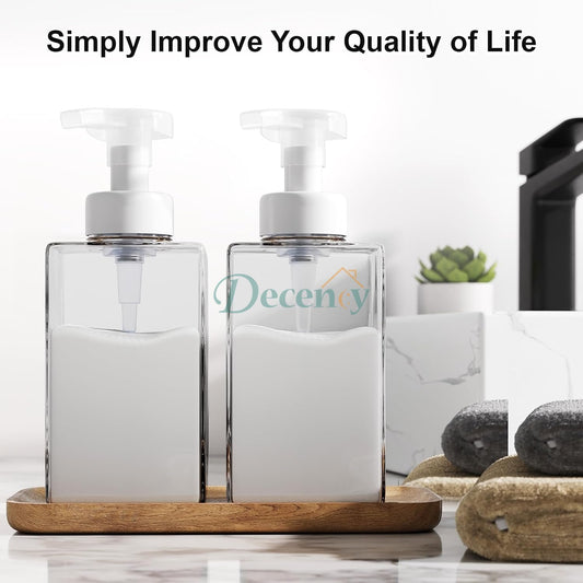 Square clear 450ml foaming soap dispenser with white pump mechanism