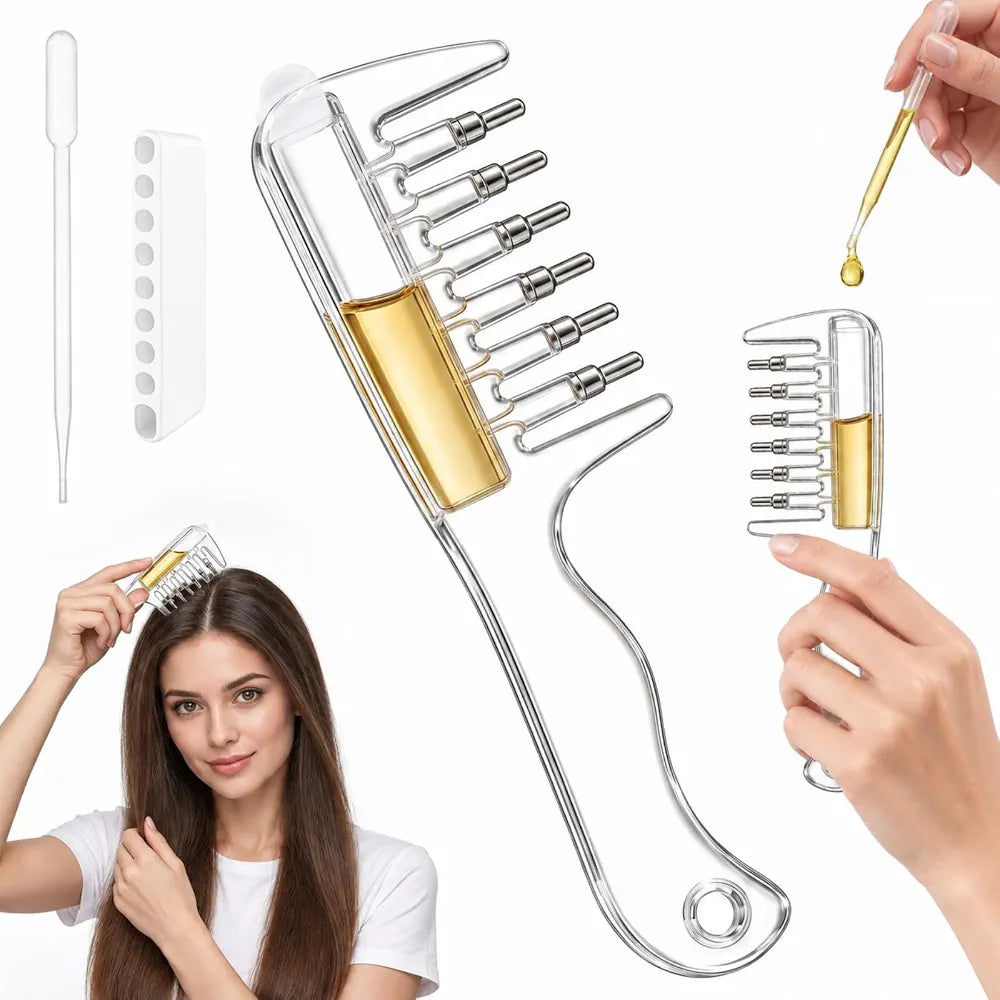 Clear scalp applicator comb for hair oil and liquid serum distribution
