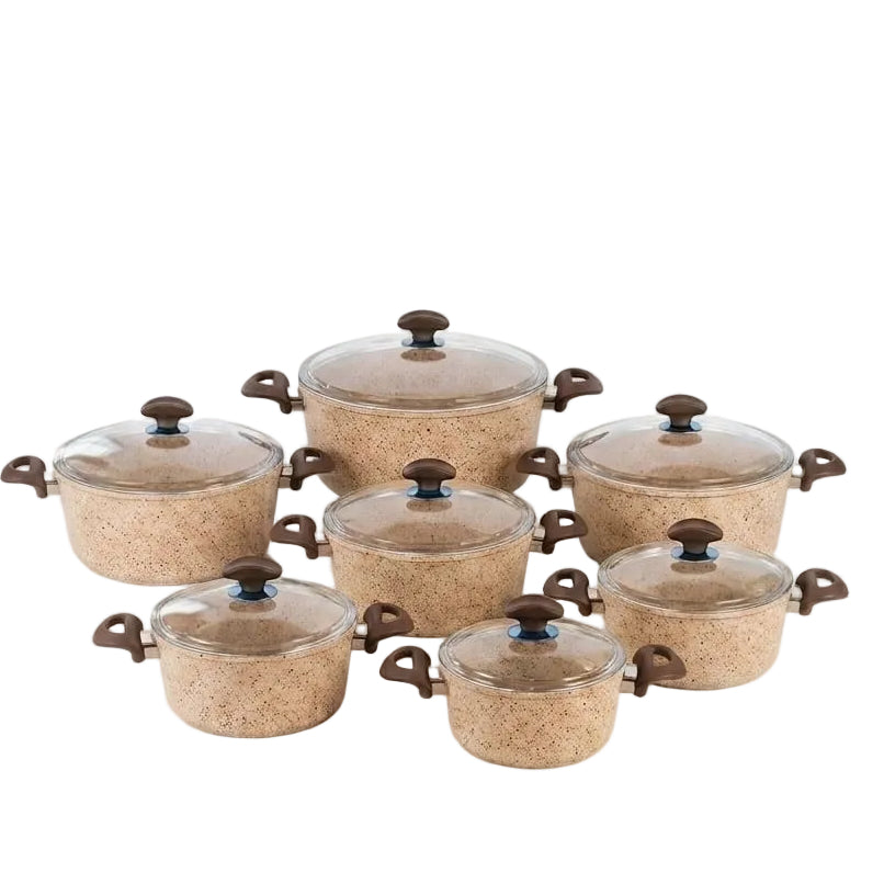 Creamy casserole non-stick cookware set displayed on a clean white background.